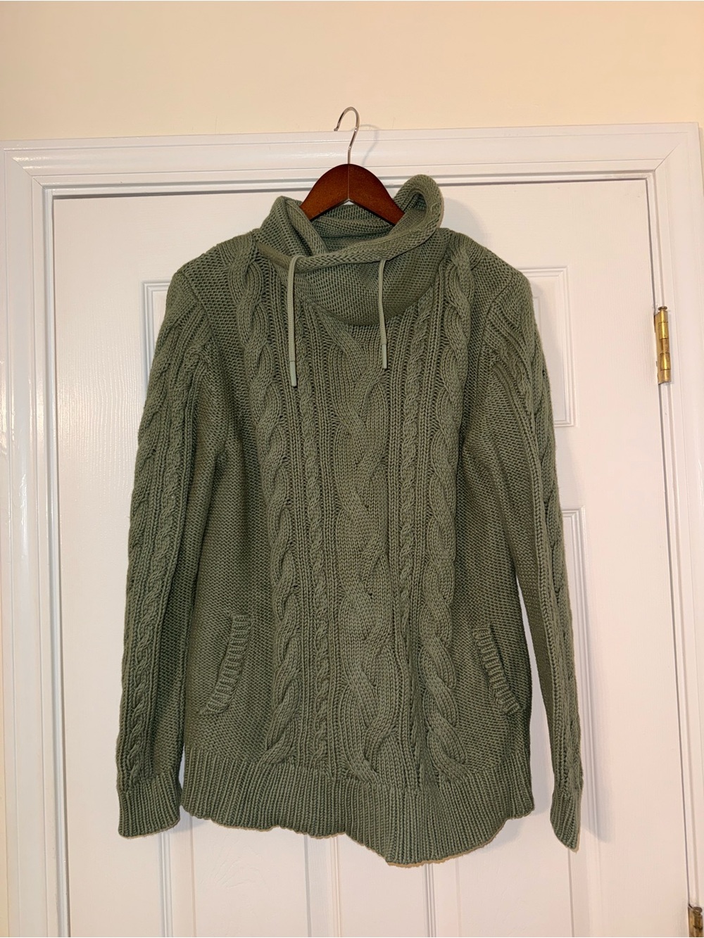 L.L. Bean Olive Green Cable Cowl Sweater